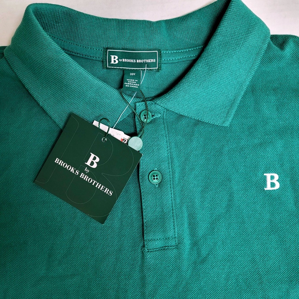 B by Brooks Brothers Boys 20Y Dark Green Logo Polo Shirt Youth NWT